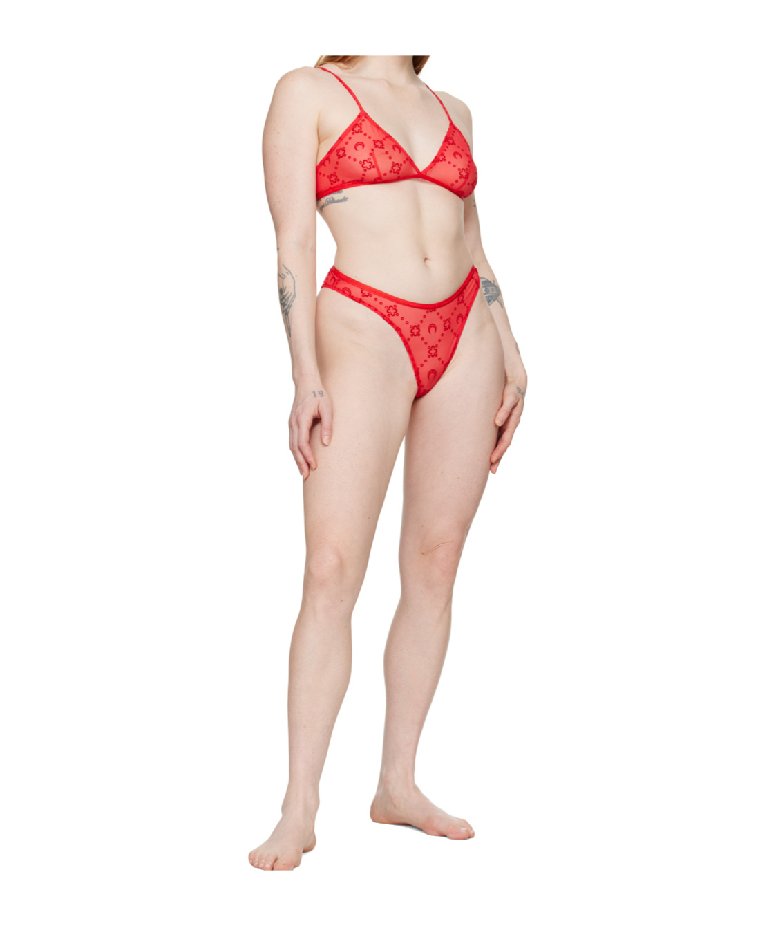 Marine Serre Moonogram-flocked Mesh Briefs In Red