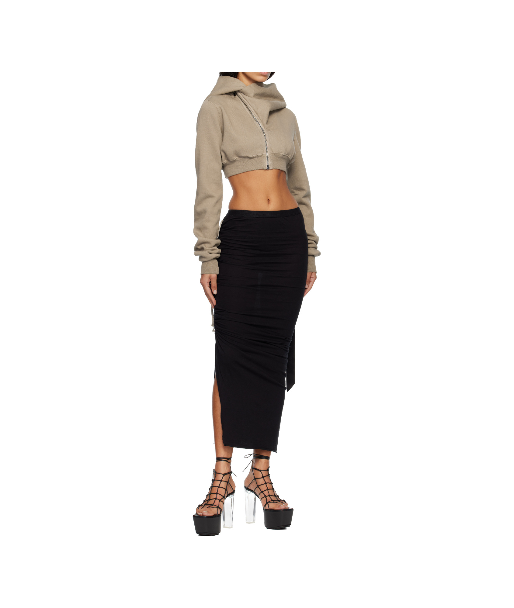 Rick Owens Drkshdw Thick Organic Cotton Fleece Hooded Sweatshirt In Brown