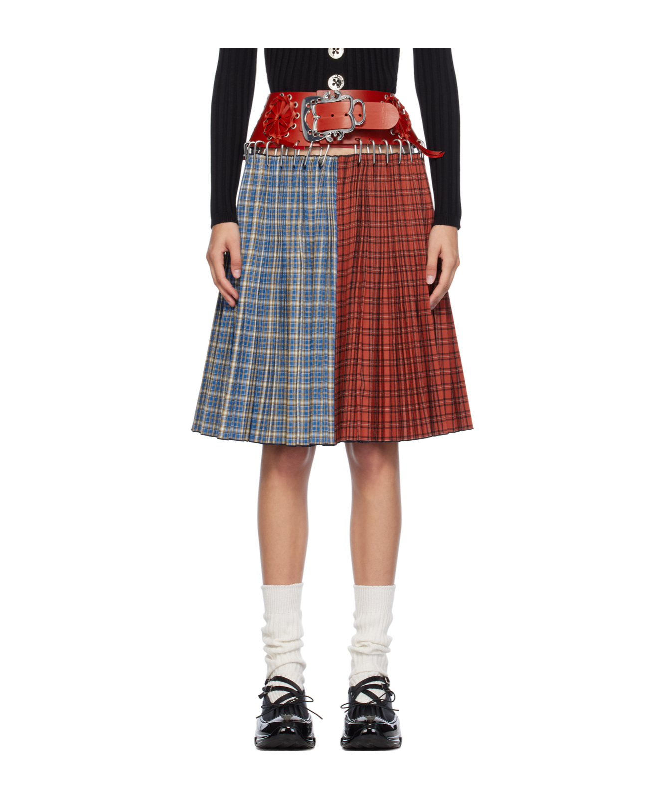 Chopova Lowena Blue & Red Ethel Knee Carabiner Midi Skirt In Multicolor