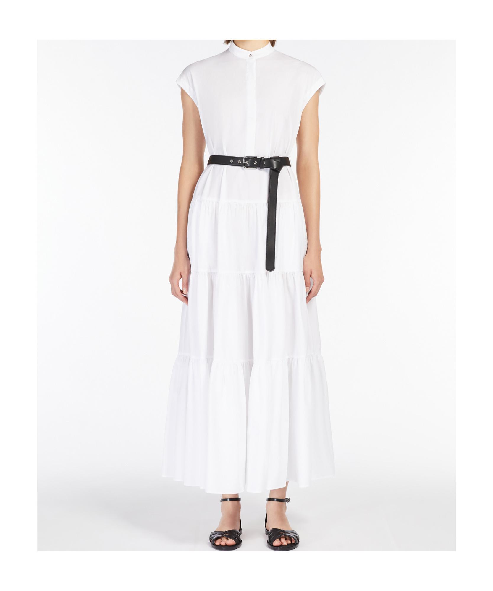 Max Mara Bairo Tiered Cap-sleeve Cotton Midi Dress In White