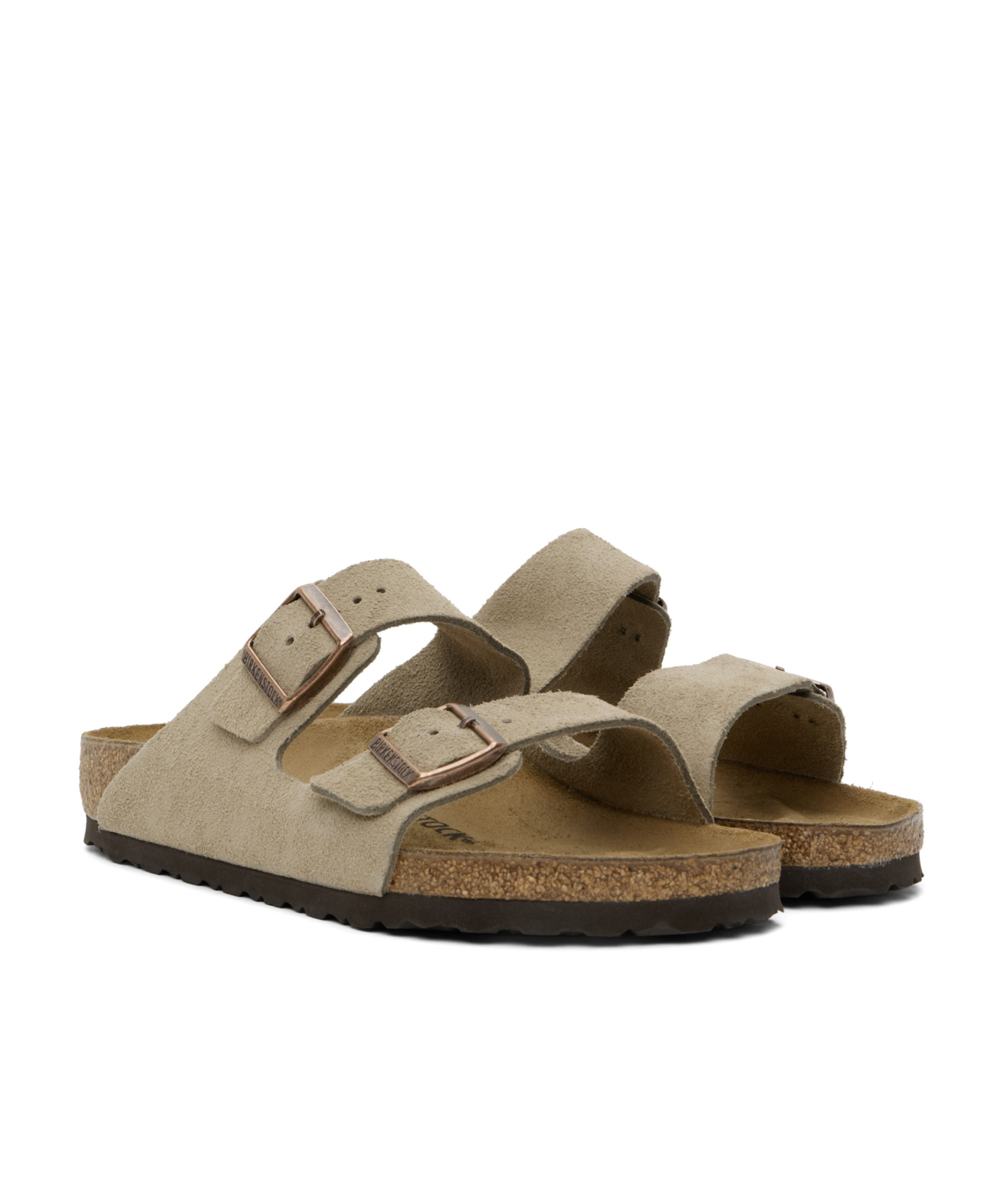 Birkenstock Taupe Suede Arizona Slide In Nude