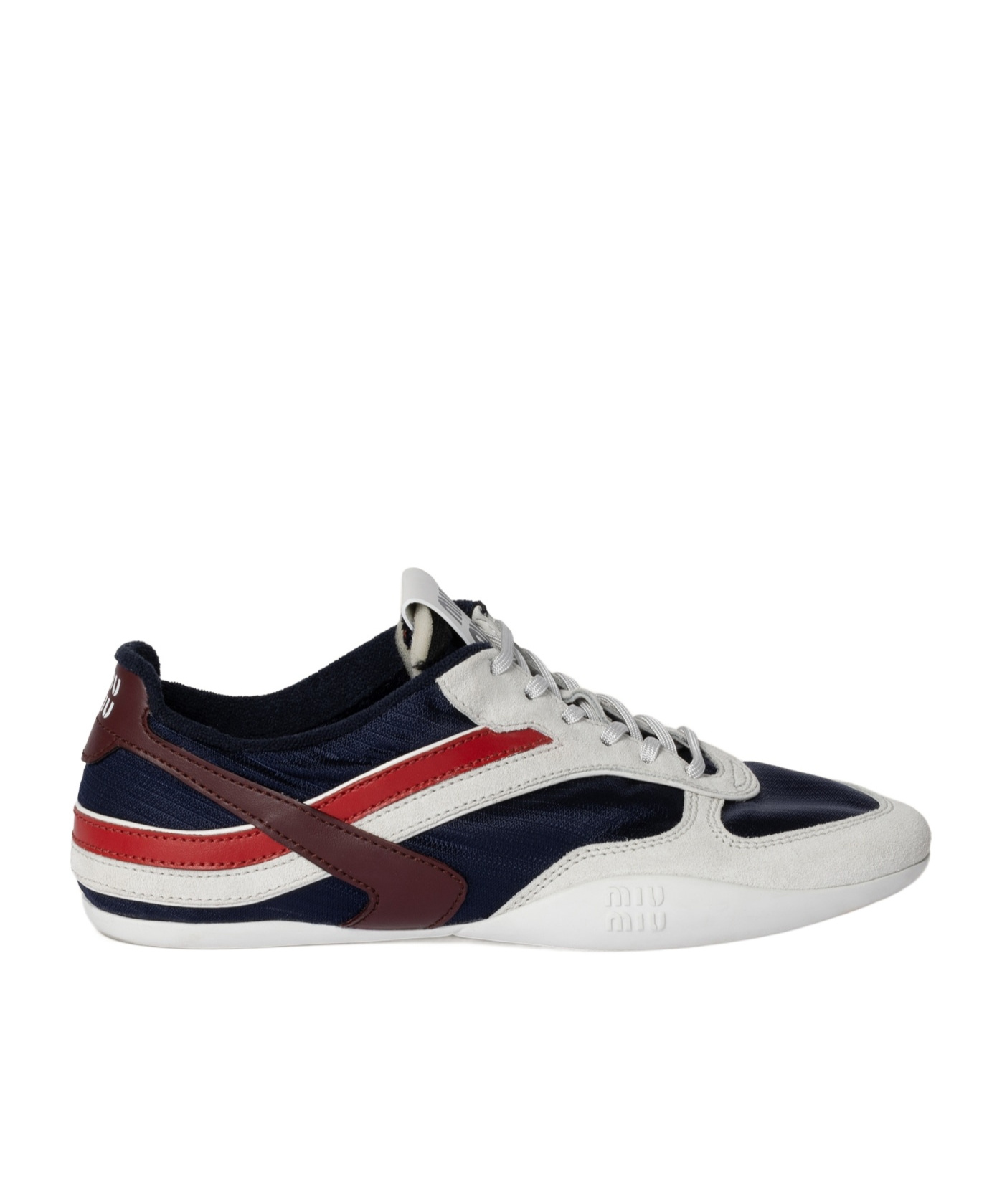 Miu Miu Logo-patch Sneakers In Baltic Sea Blue/amaranth Red