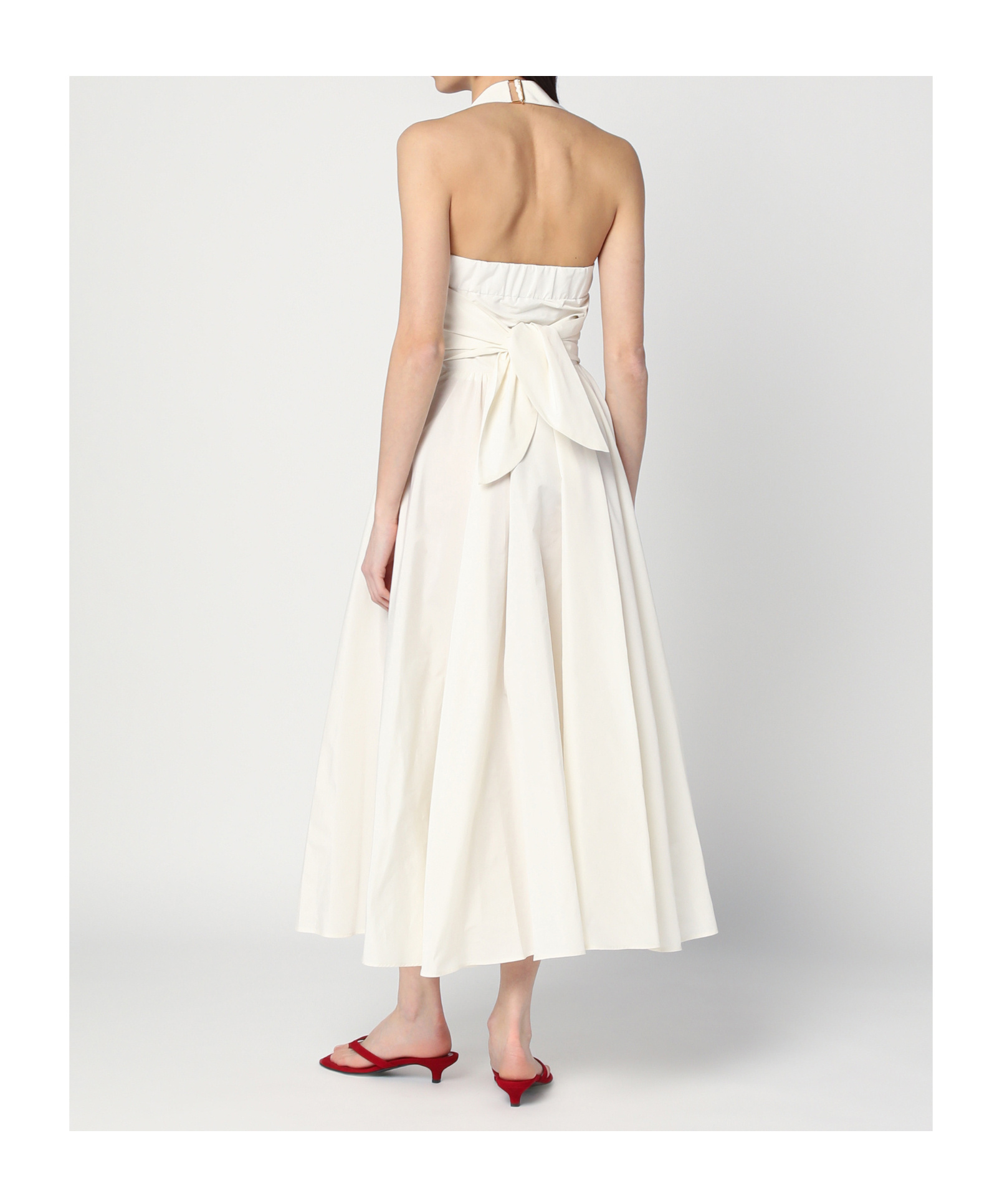 Patou Back Bow Halterneck Midi Dress In White