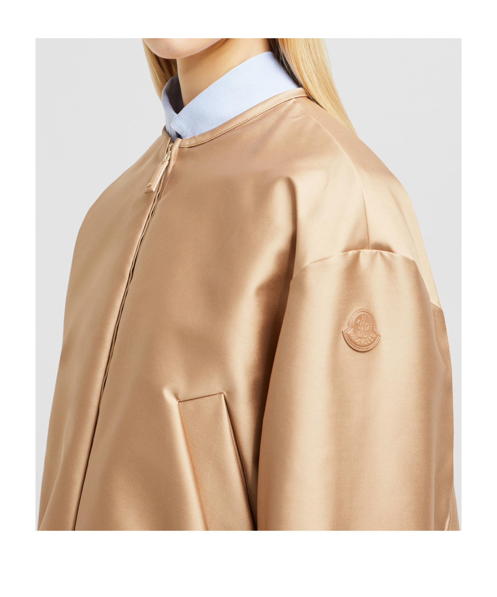 Shop Moncler Maupa Duchesse Down Bomber Jacket In Nude