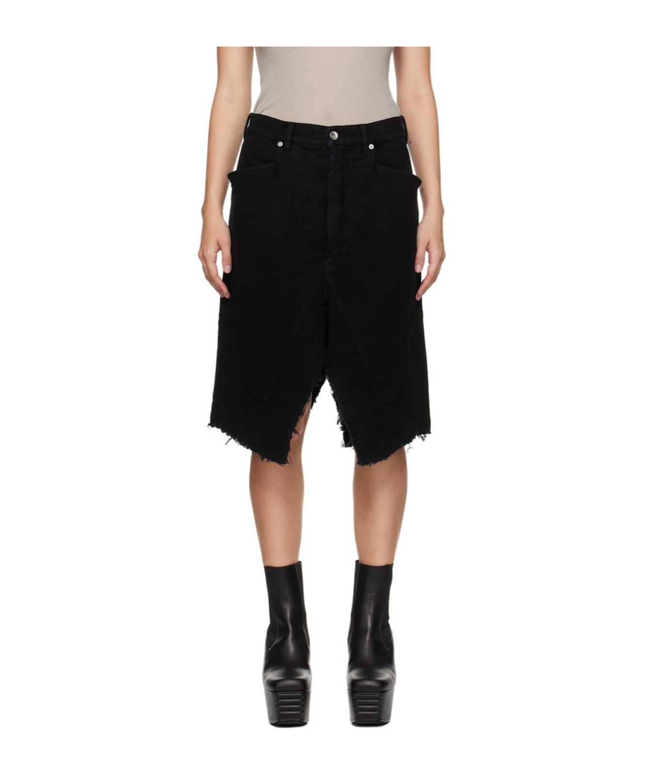Rick Owens Drkshdw Black Slivered Midi Skirt In Black