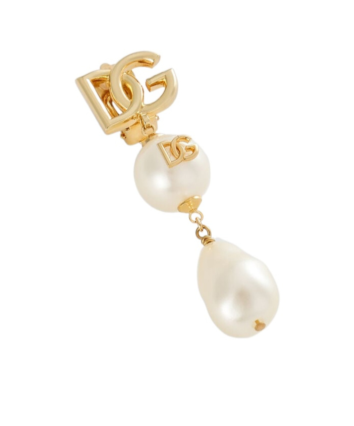 Dolce & Gabbana Drop Earrings With Pearls And Dg Logo In Yellow