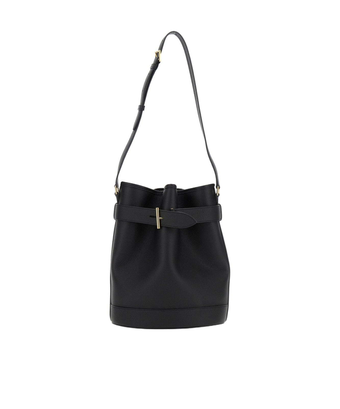 Tom Ford Black Medium Bucket Bag With Adjustable Shoulder Strap And Buckle Closure In Grained Leathe In Black