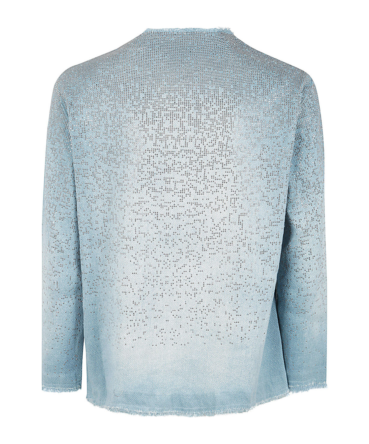 Avant Toi Round Neck Micro Mat Stitch Jacket With Studs And Strass In Blue