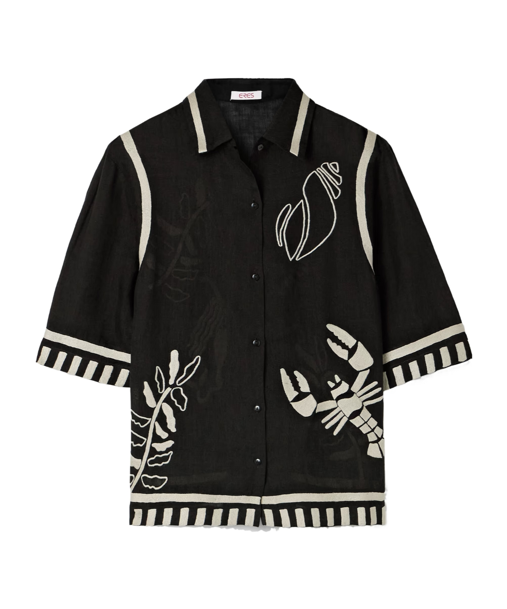 Eres Crab Embroidered Short-sleeve Shirt In Black