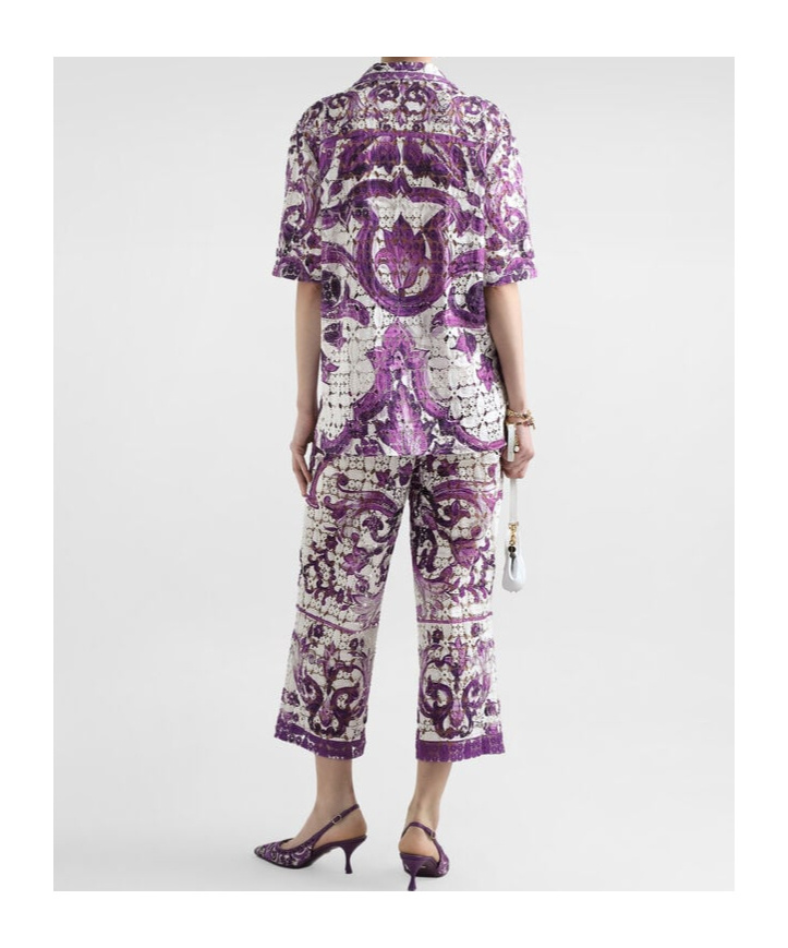 Dolce & Gabbana Crochet Majolica Print Shirt In Purple