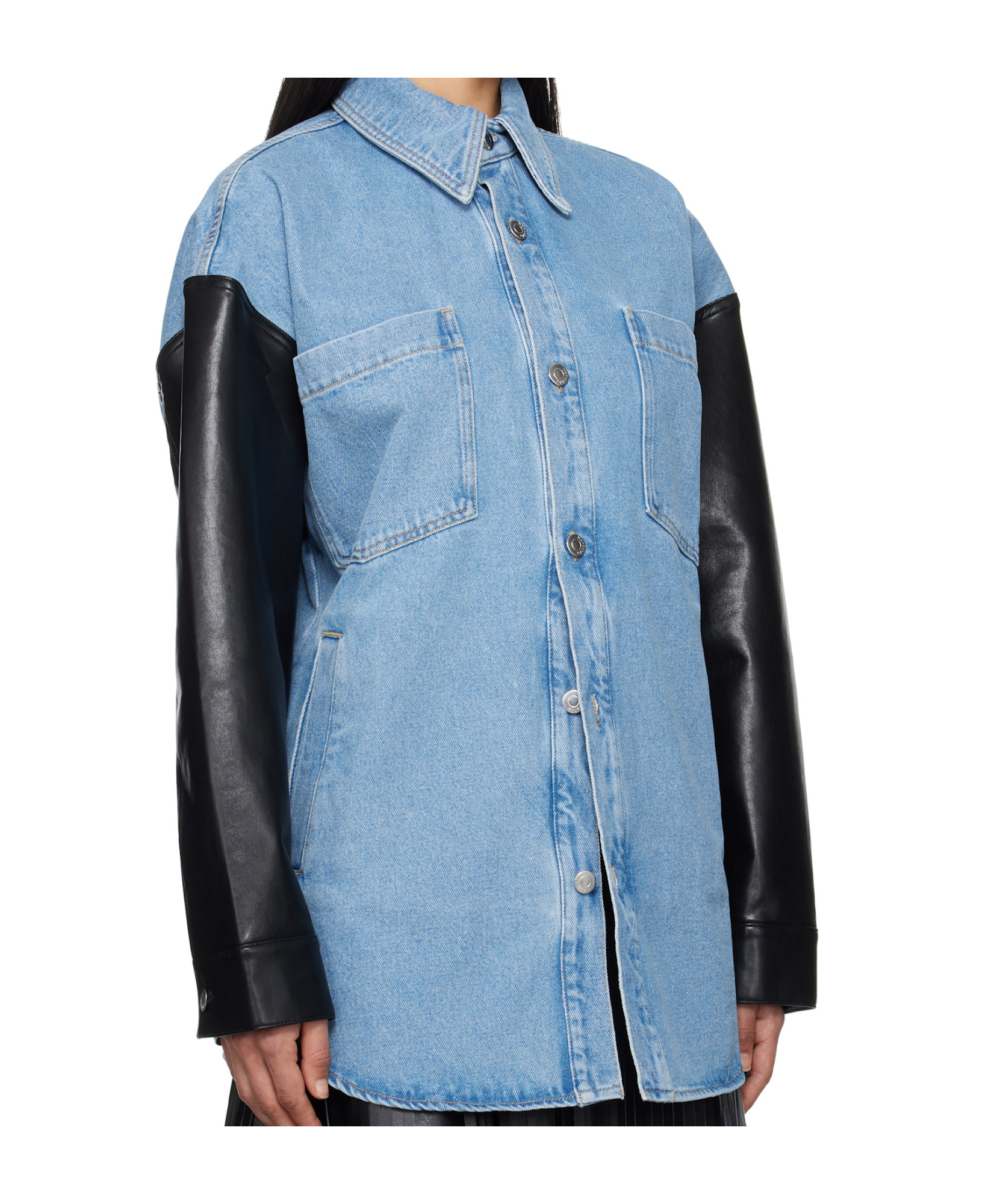 Nanushka Zinnie Shirt Jacket Mid Blue/black In Blue, Black