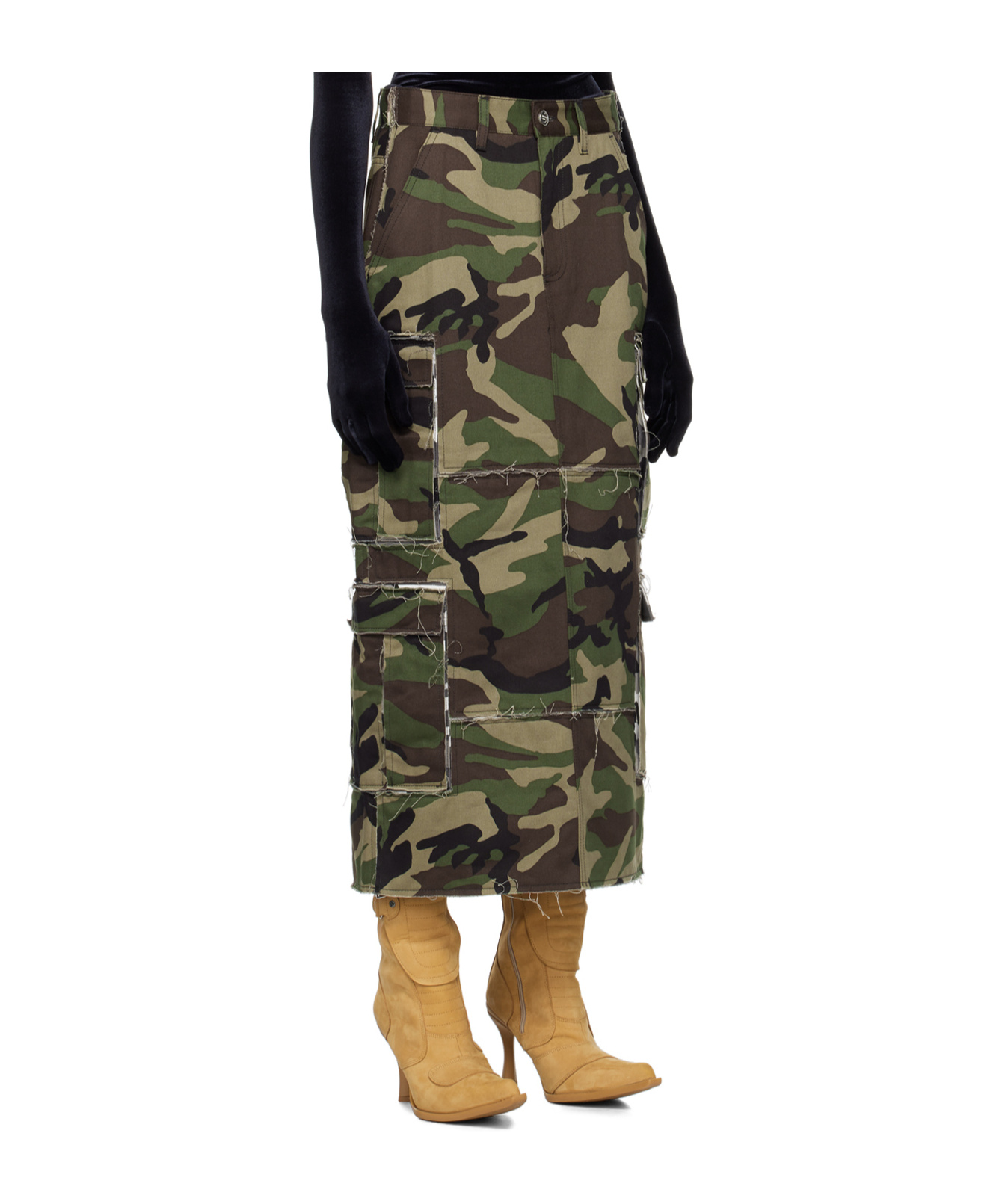 Vetements Khaki Patched Camo Cargo Maxi Skirt In Black