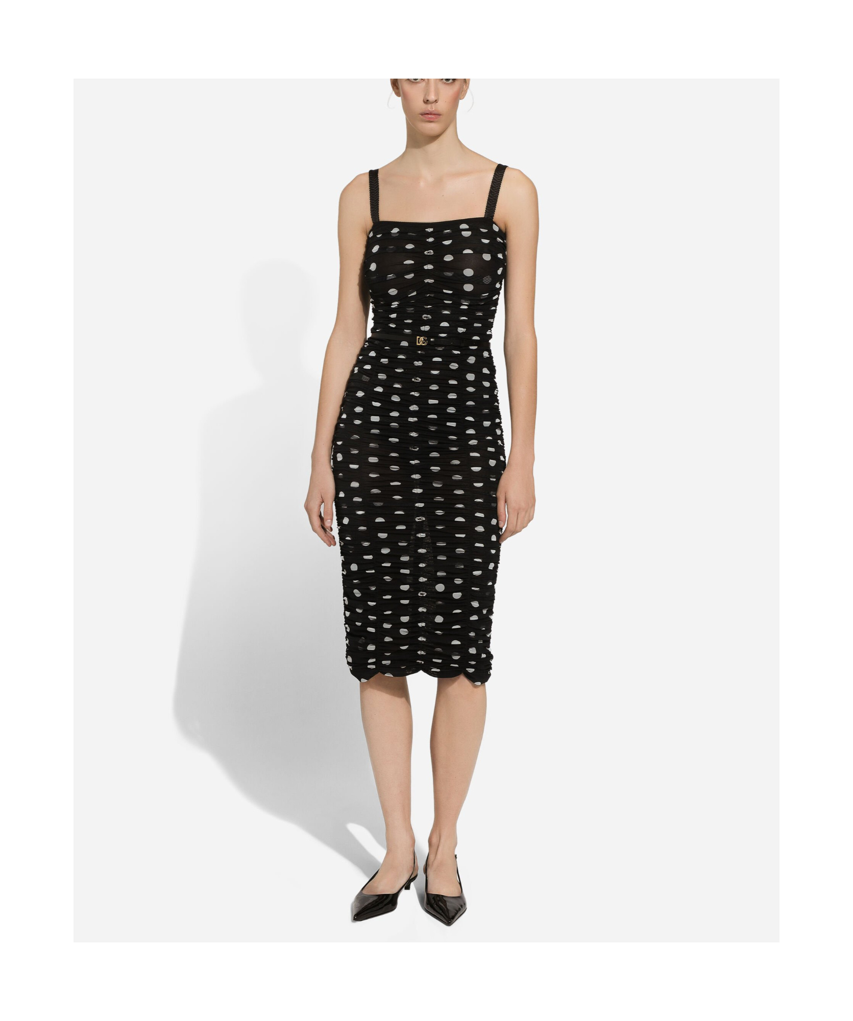 Shop Dolce & Gabbana Polka-dot Tulle Midi Dress In Black