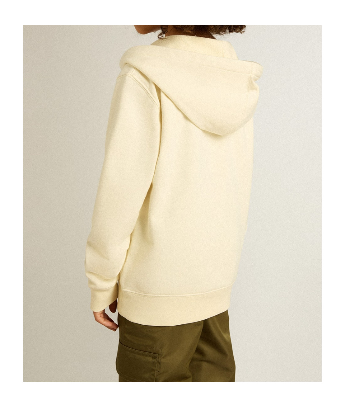 GOLDEN GOOSE HOODED SWEATSHIRT IN WORN WHITE WITH GOLDEN EMBROIDERY ON THE FRONT