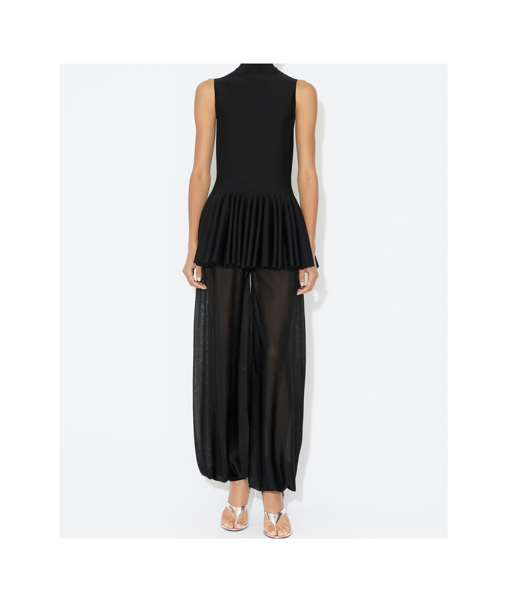 Shop Alaïa Wool Blend Godet Top In Black