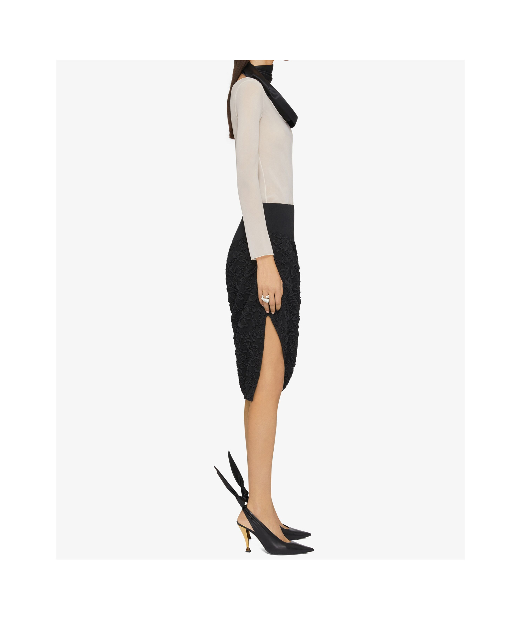 Givenchy Asymmetric Draped Skirt In Jersey With Floral Pattern In Black