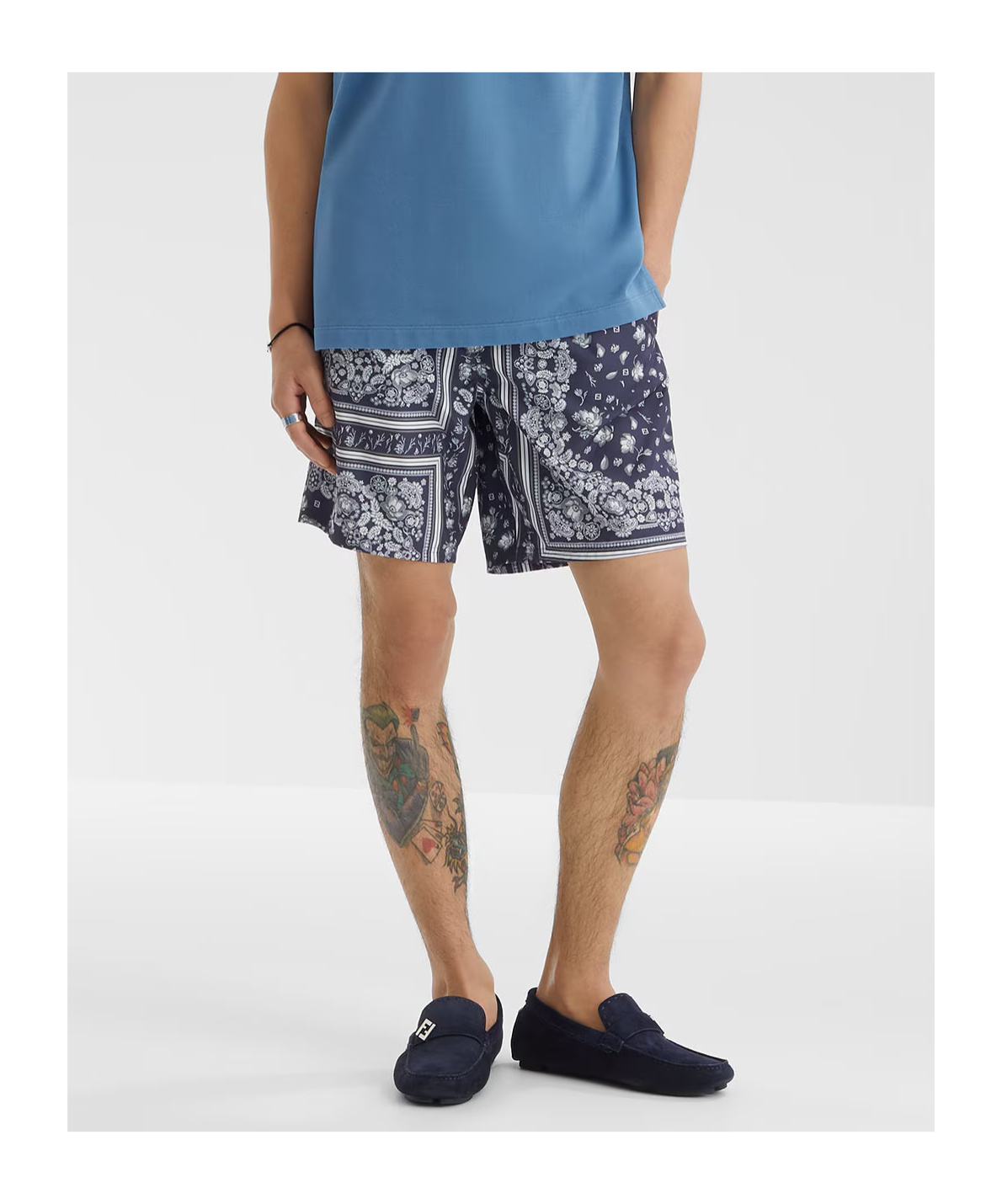Fendi Bandana Print Swimsuit With Elastic Waistband In Blue