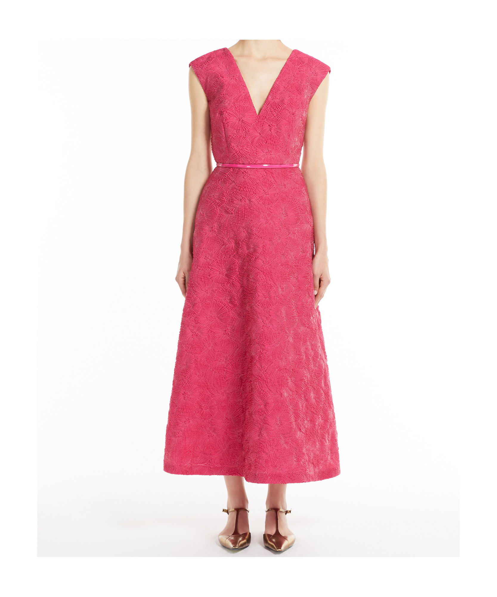 Max Mara A-line Midi Dress With Deep V-neckline In Pink