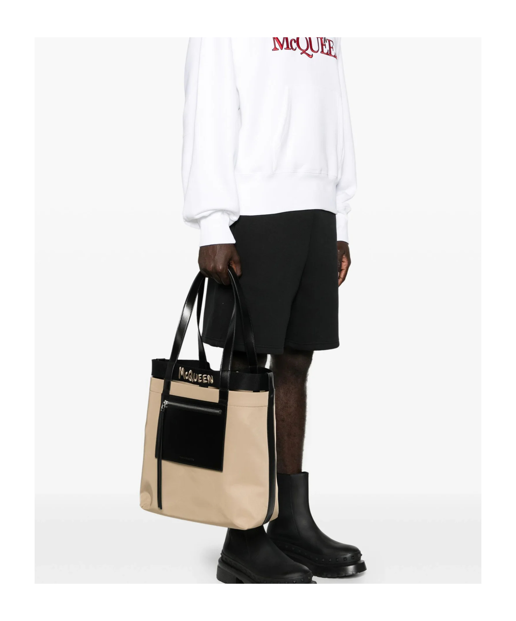 Alexander Mcqueen Logo-embroidered Leather Tote Bag In Neutrals