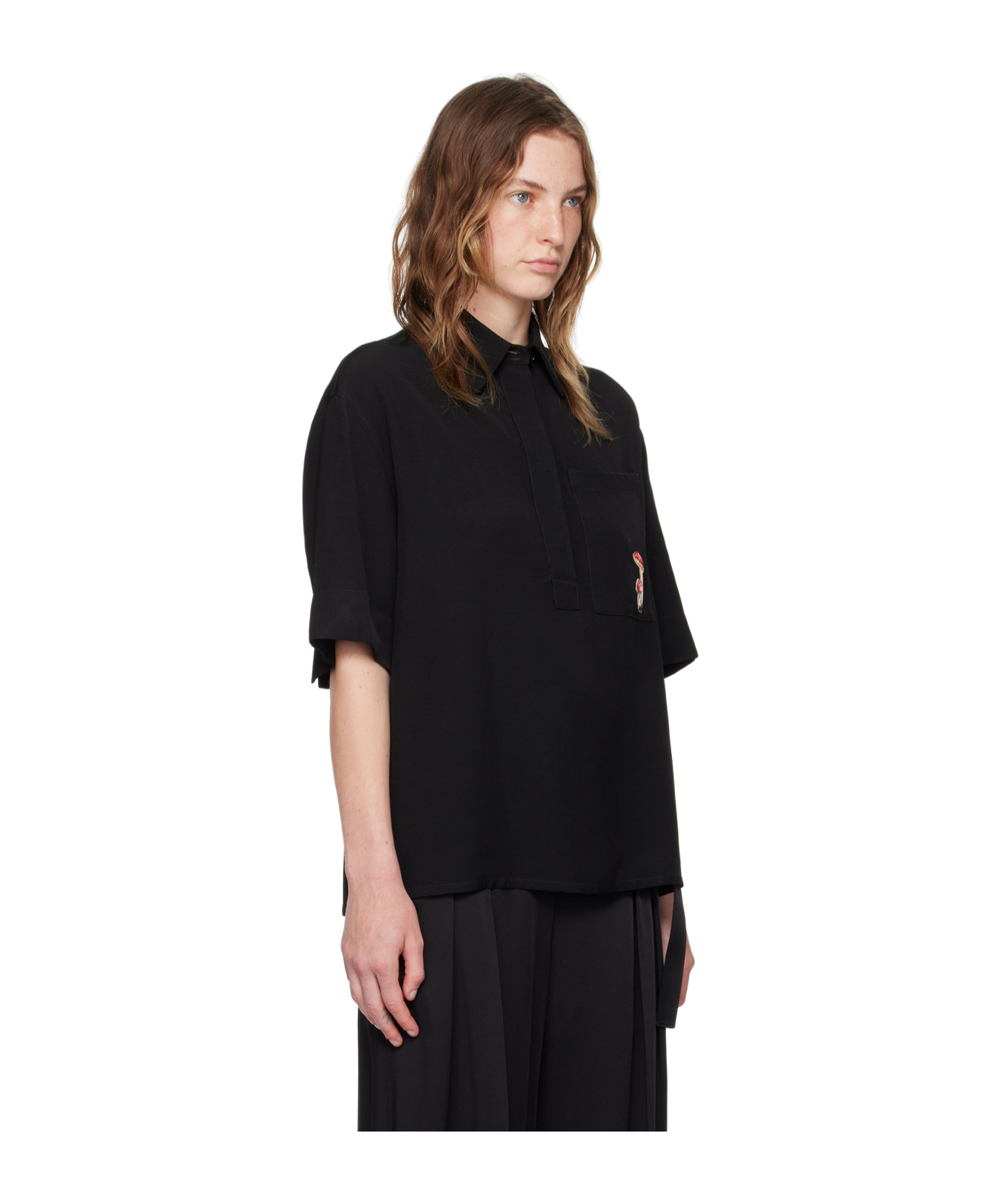 Jil Sander Embroidery Bag Polo Shirt In Black