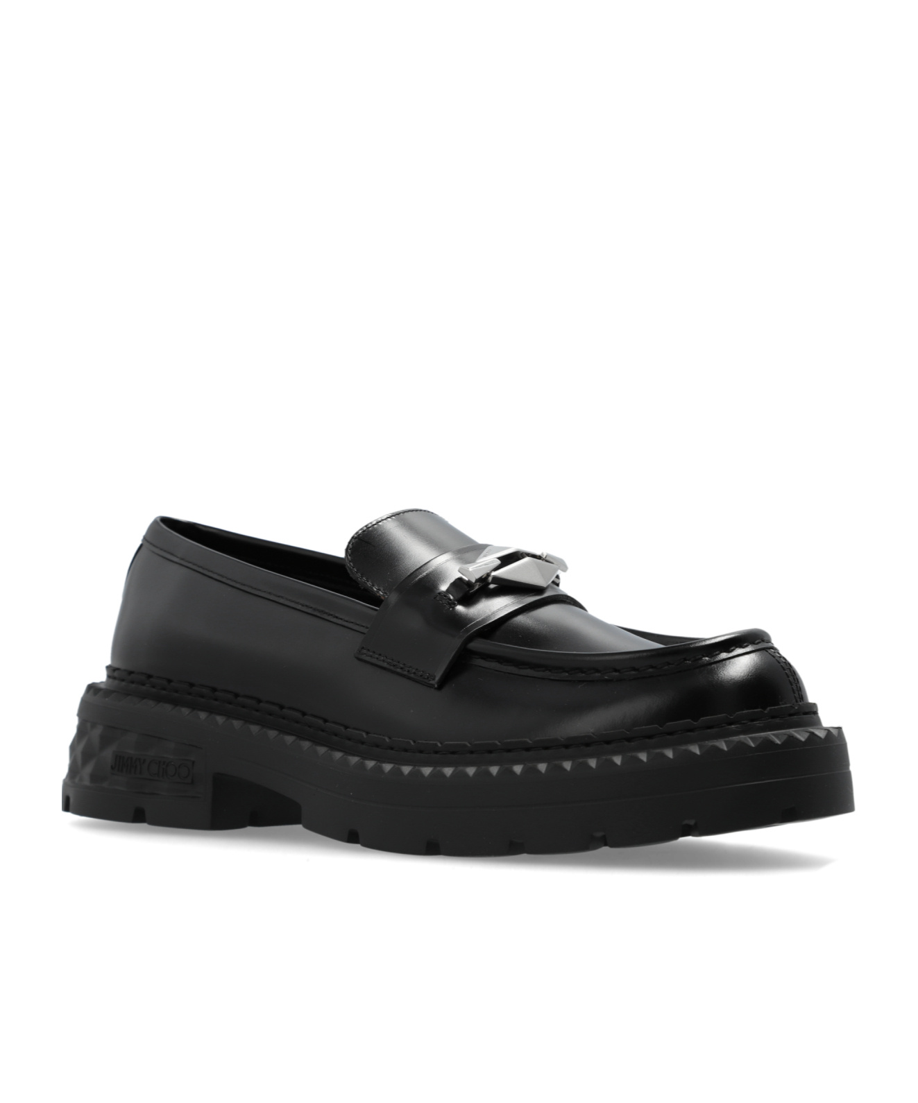 Shop Jimmy Choo Marlow Diamond Leather Loafers In Black