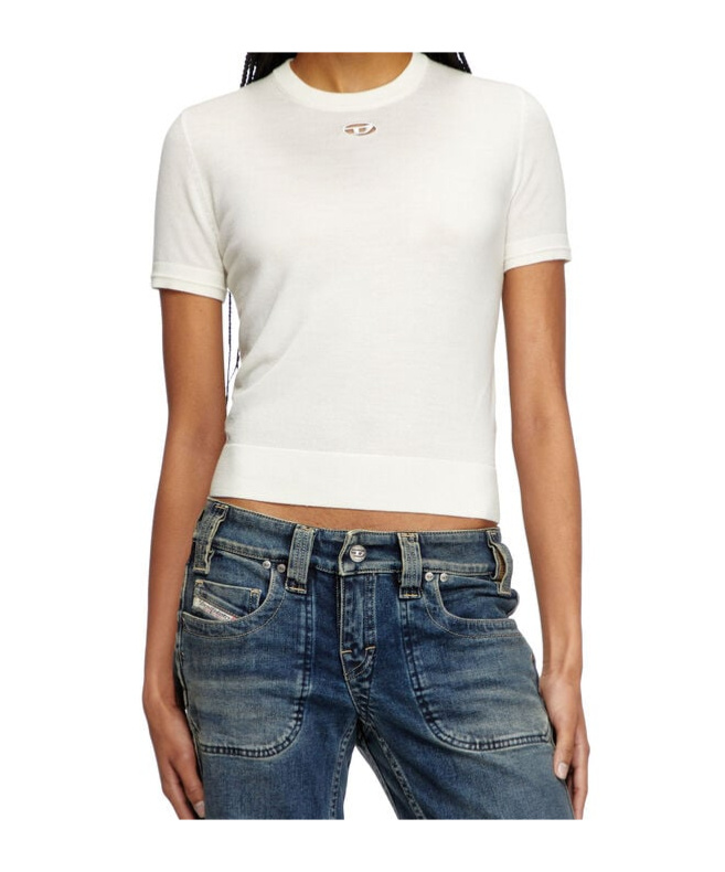 Diesel Women White T-shirt With Logo On The Front And Ribbed Design In Cotton Woman