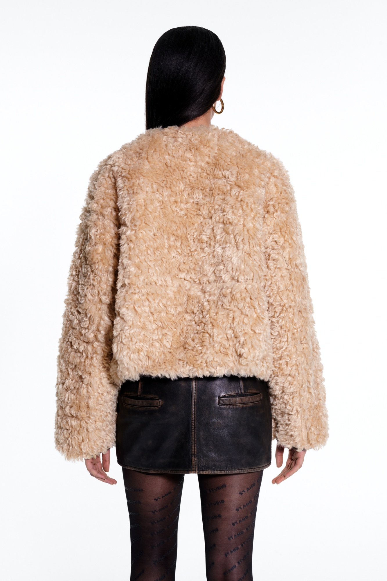 Shop Stand Studio Charmaine Reversible Faux-shearling Jacket In Nude