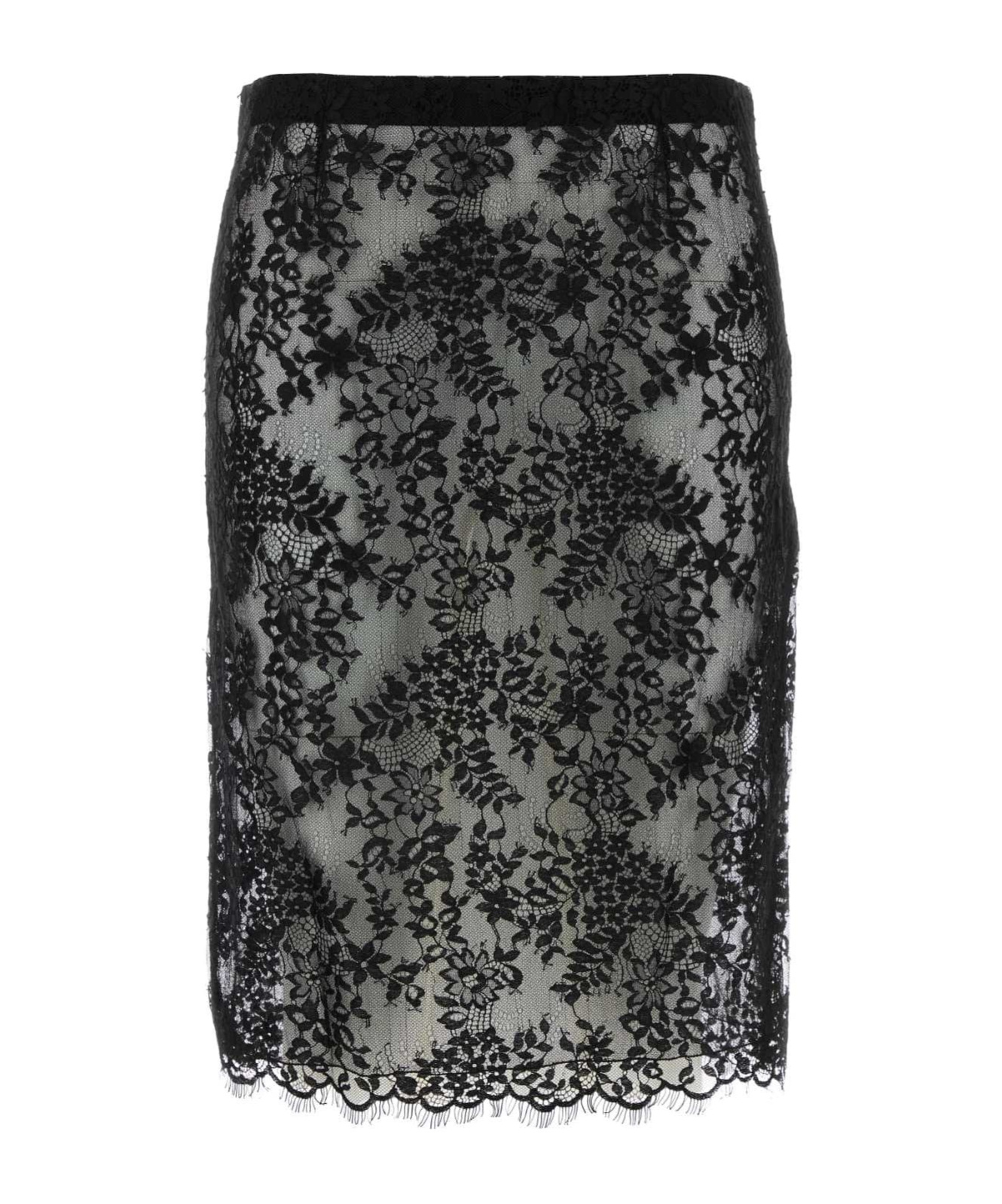 Saint Laurent Skirt Lace Overlay Scalloped Hem In Black