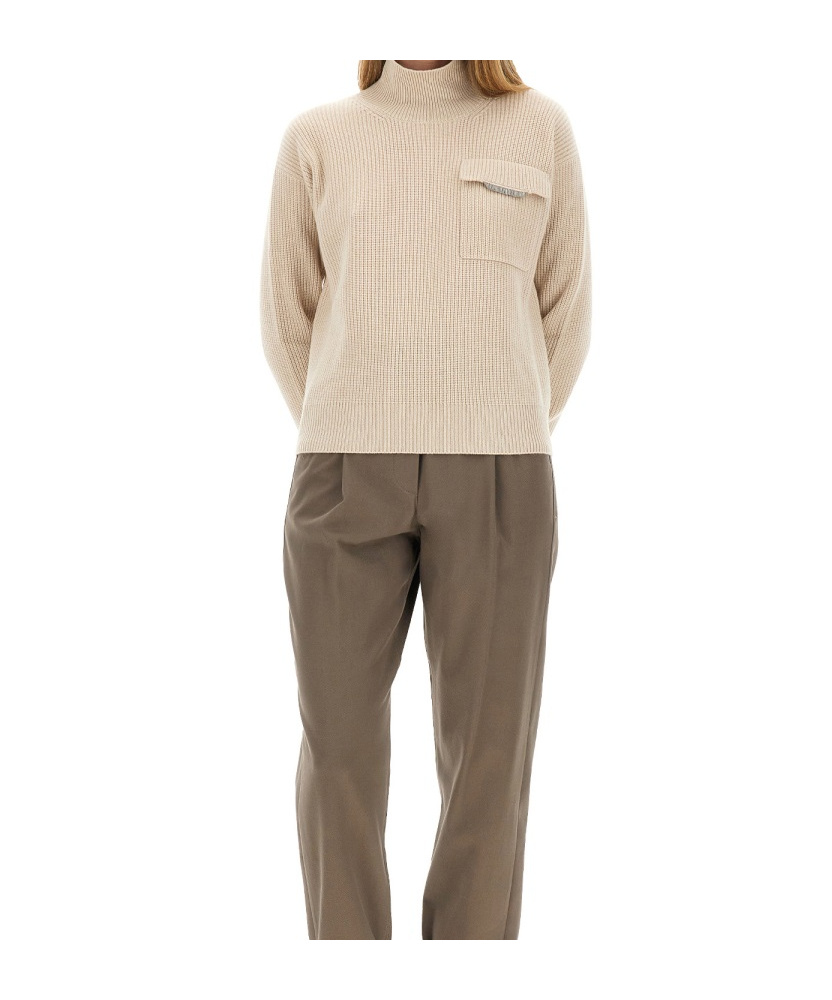 Brunello Cucinelli Regular Fit Cashmere Sweater With Refined Silhouette In Brown