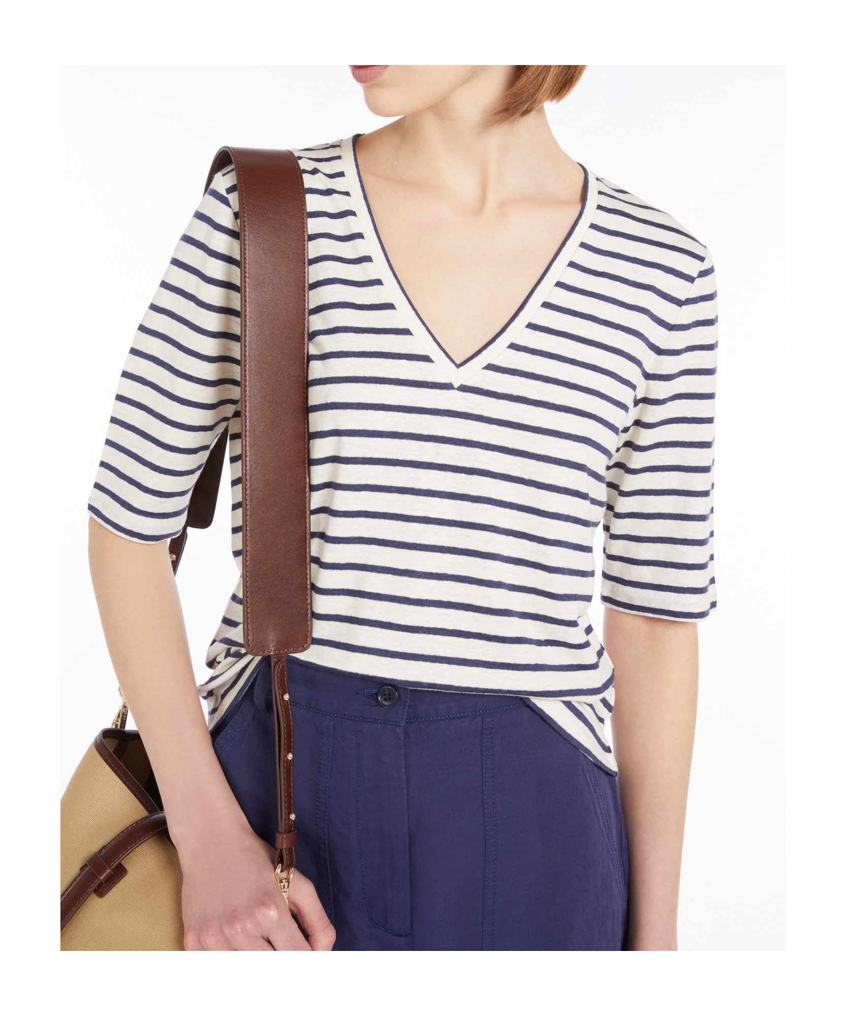 Weekend Max Mara Stretch Linen Jersey T-shirt In Navy Blue