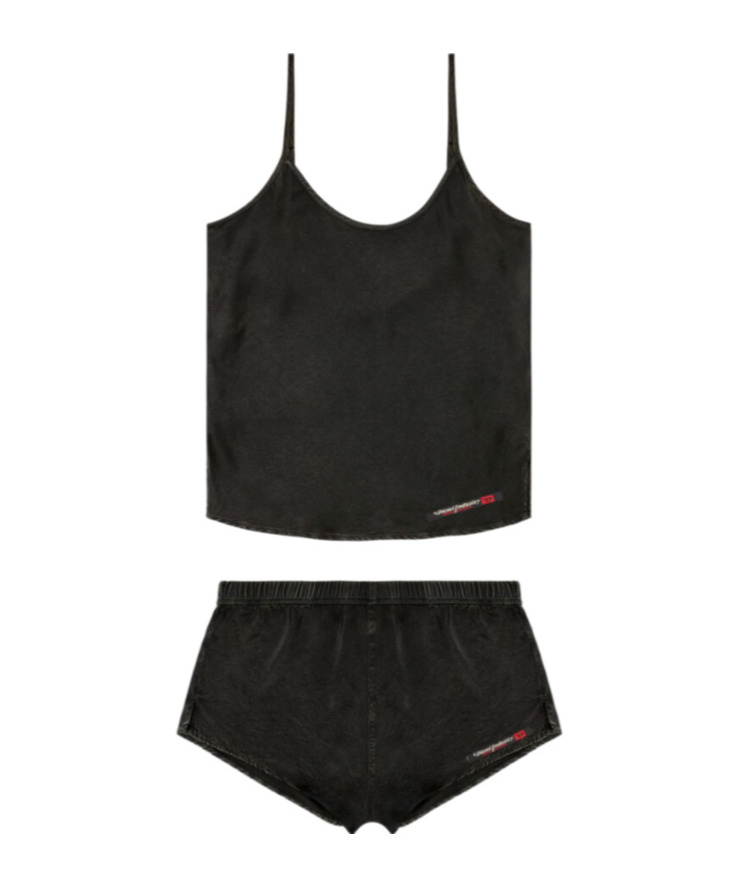Diesel Logo-patch Pajama Set In Black