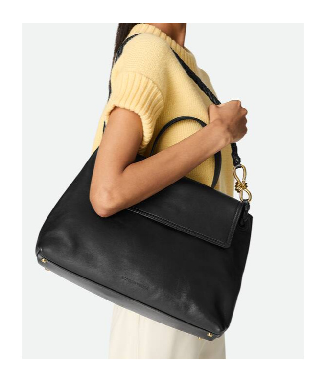 Bottega Veneta Ciao Ciao Knot Detail Leather Top Handle Bag In Black