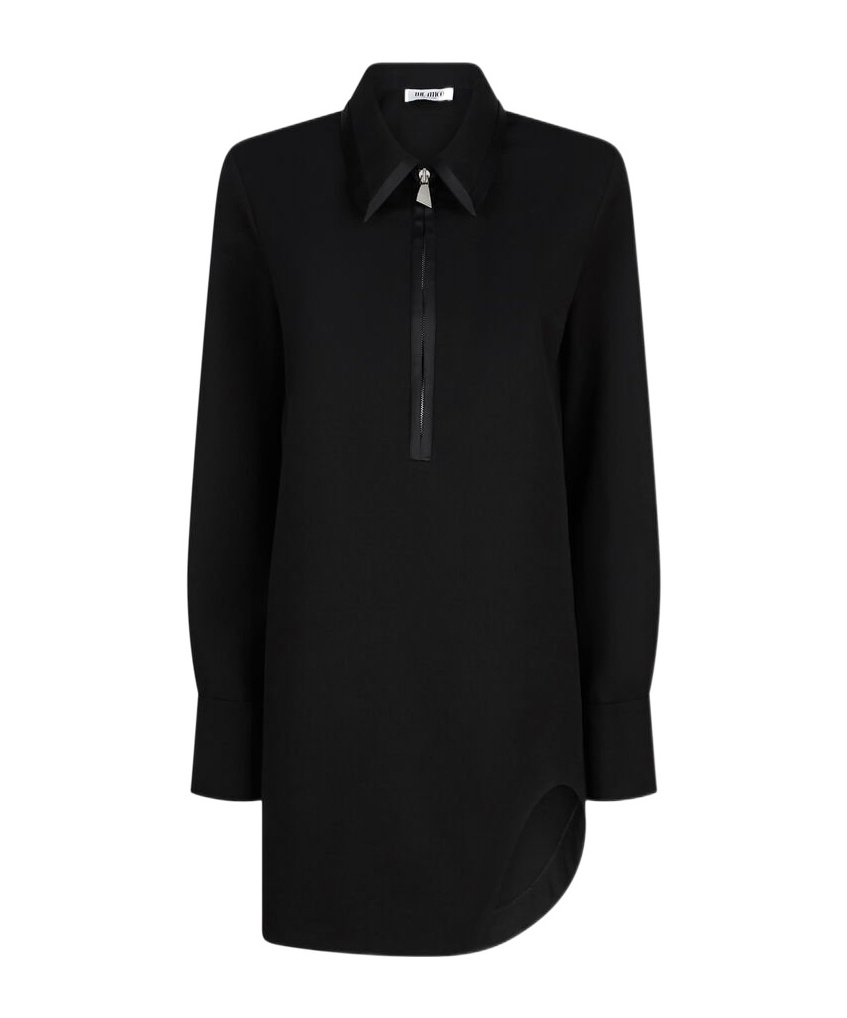 Attico Mini Dress With Long Sleeves And Asymmetrical Hem In Black