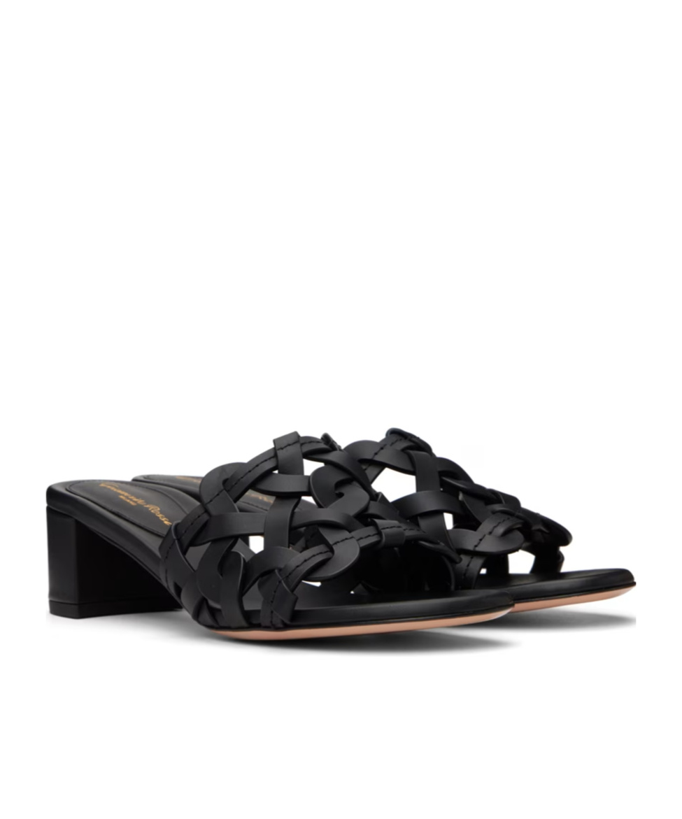Gianvito Rossi Open Weave Leather Slide Sandals In Black