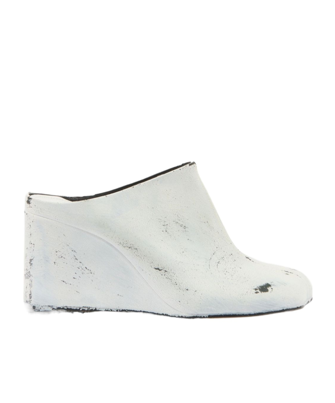Mm6 Maison Margiela Distressed Leather Wedge Heel Slippers In Black And White
