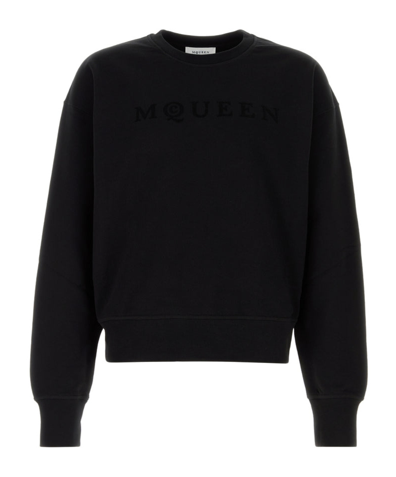 Alexander Mcqueen Cotton Sweatshirt With Ribbed Cuffs And Hem In Black