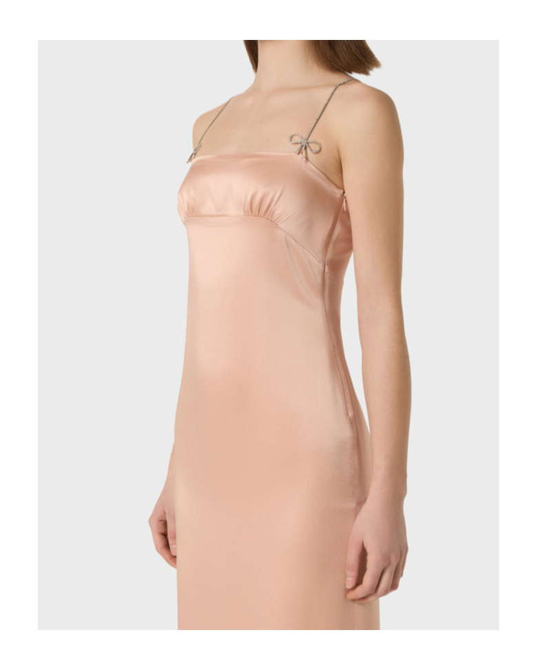 Blumarine Pink Satin Rhinestone Midi Dress In Nude