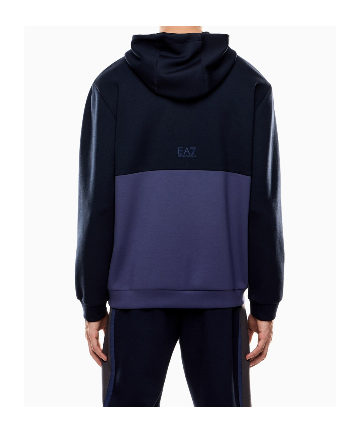 Ea7 Athletic Colour Block Hooded Sweatshirt In Nylon And Viscose Blend In Blue