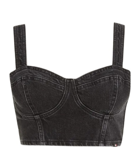 Tommy Hilfiger Bustier Denim Skinny Fit Crop Top In Black