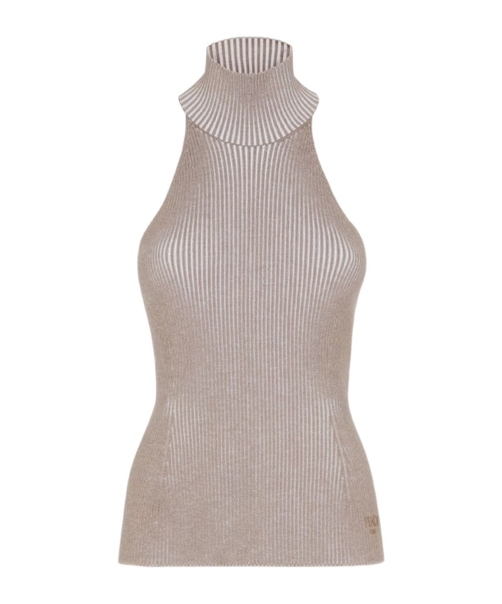 Fendi Dove Grey Wool And Viscose Top In Nude
