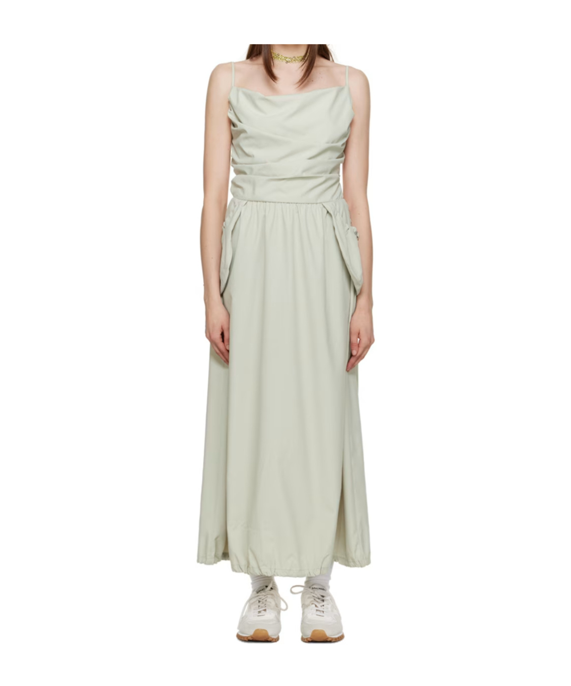 Open Yy Pleated Dress In Green