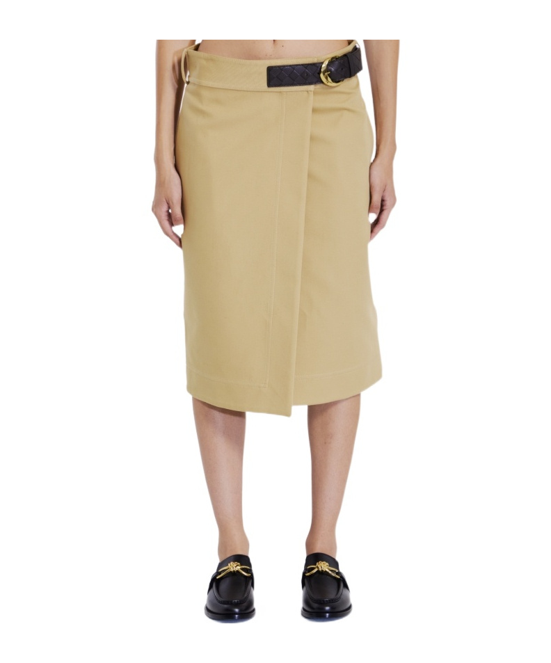 Bottega Veneta Wrap Midi Skirt With Leather Belt In Nude
