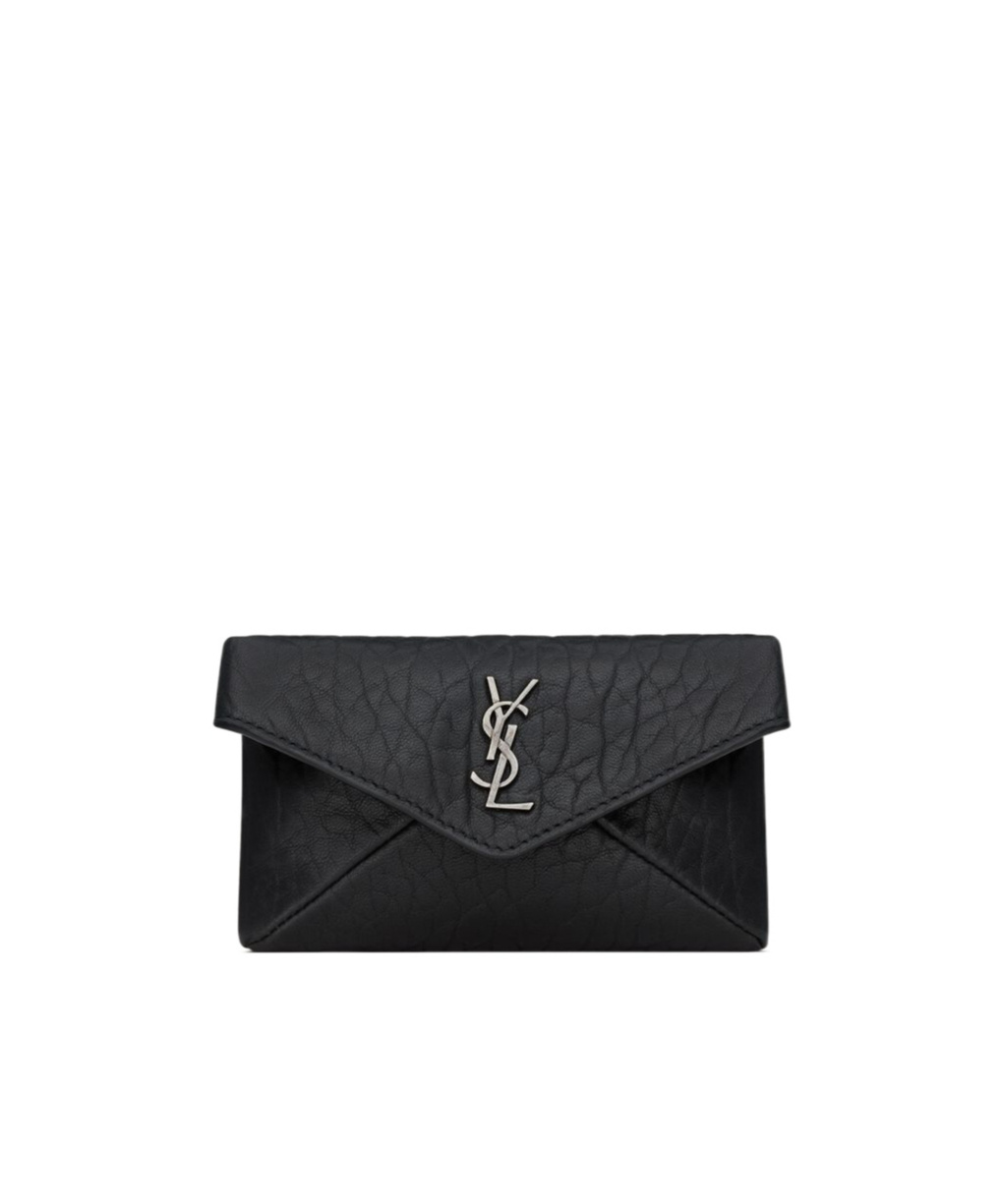 Saint Laurent Cassandre Envelope Card Case In Grained Leather In Black