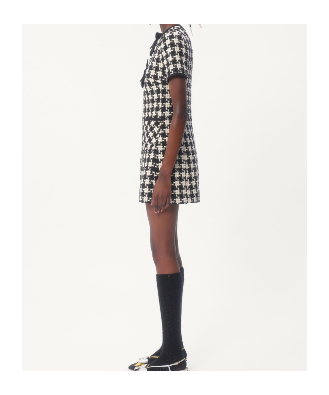 Valentino Embroidered Damier Light Tweed Short Dress In Black