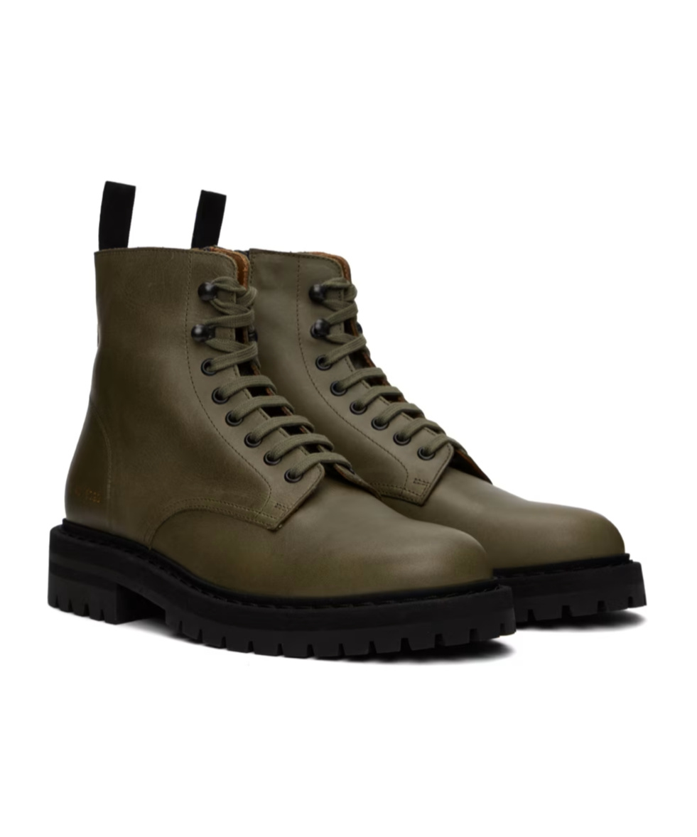 Common Projects Round Head Laced Boots In Green