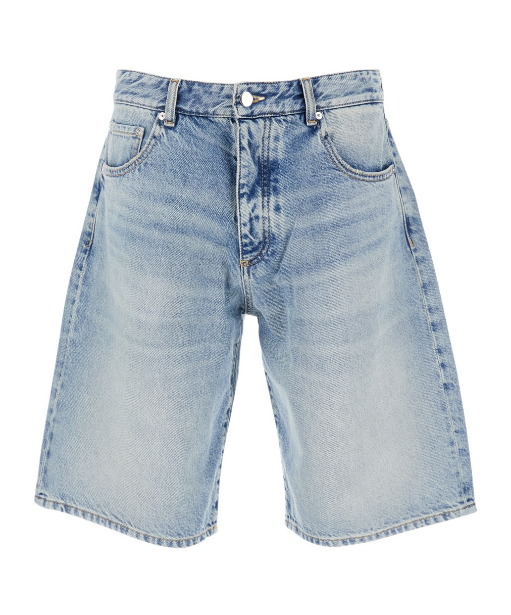 Icon Denim Light Blue Bermuda Pants With Wide Leg And Logo Patch On The Rear