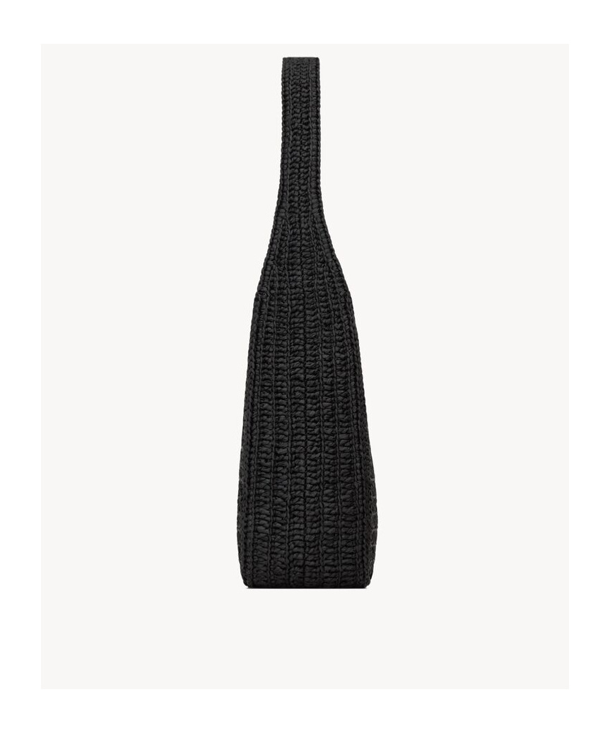 Saint Laurent Le 5 À 7 Small Souple En Raphia Et Cuir In Black