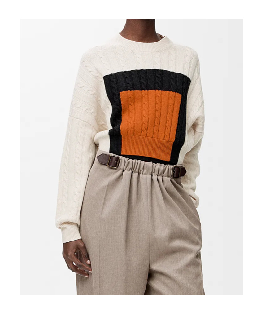 Loewe Paneled Color-block Cable-knit Wool Sweater In White