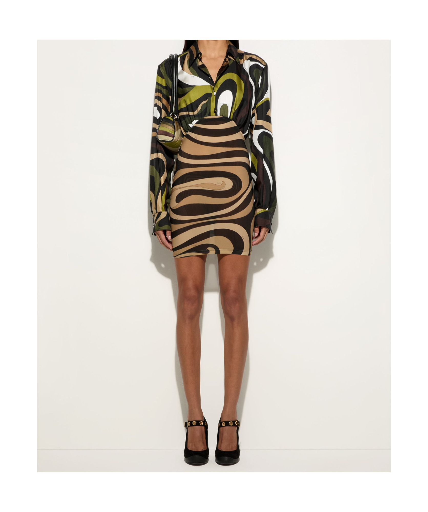 Pucci Marmo Print Long Sleeves Mini Dress In Khaki