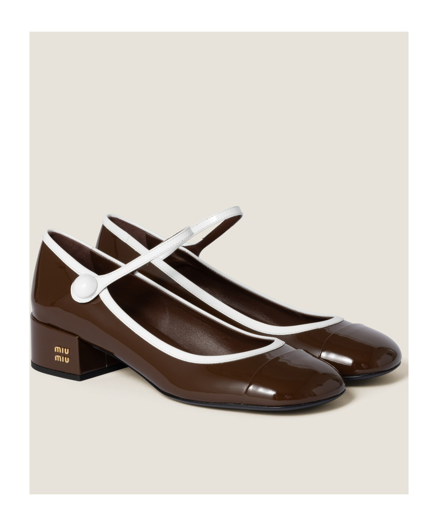 Shop Miu Miu Two-tone Patent Leather Mary Jane Pumps In Red Sandalwood/white